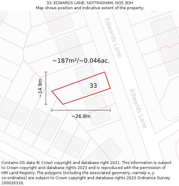 33, EDWARDS LANE, NOTTINGHAM, NG5 3DH: Plot and title map