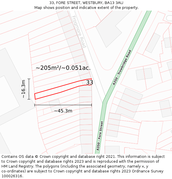 33, FORE STREET, WESTBURY, BA13 3AU: Plot and title map