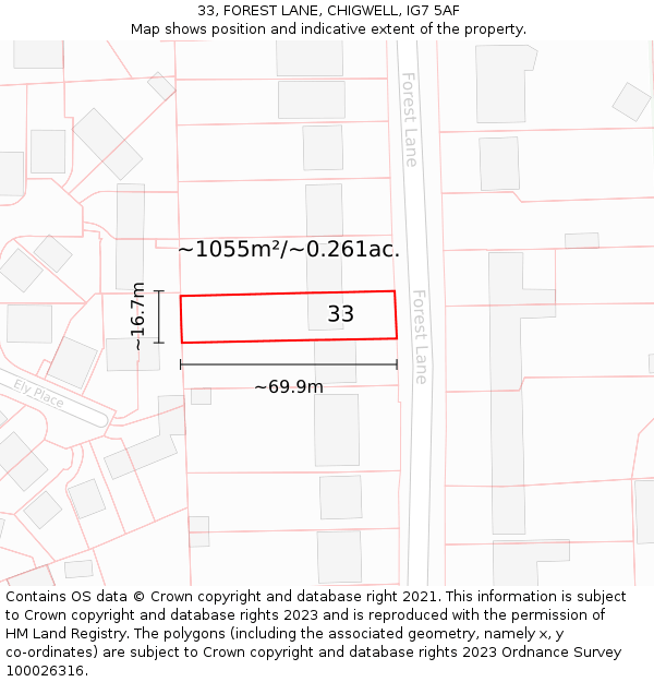 33, FOREST LANE, CHIGWELL, IG7 5AF: Plot and title map