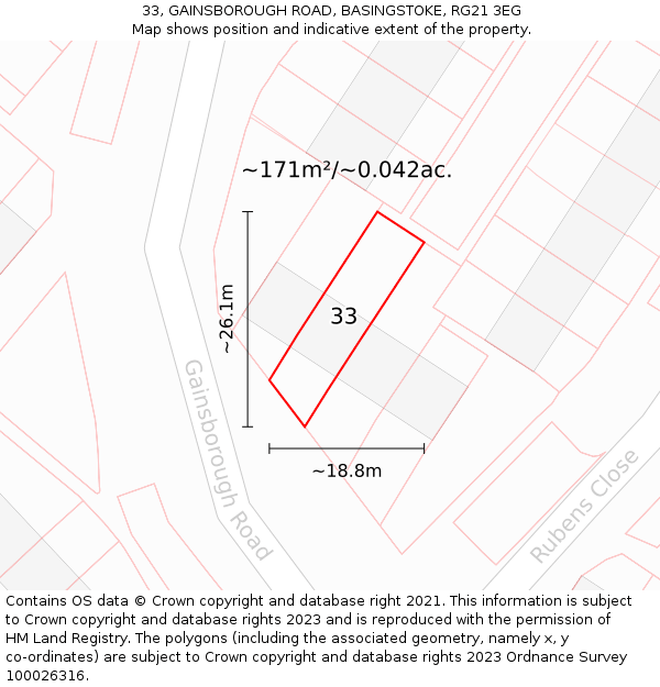 33, GAINSBOROUGH ROAD, BASINGSTOKE, RG21 3EG: Plot and title map