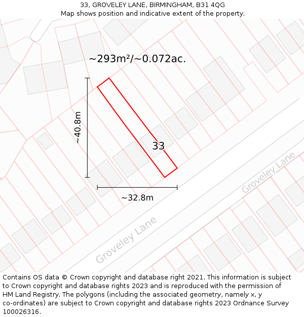 33, GROVELEY LANE, BIRMINGHAM, B31 4QG: Plot and title map