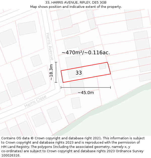 33, HARRIS AVENUE, RIPLEY, DE5 3GB: Plot and title map