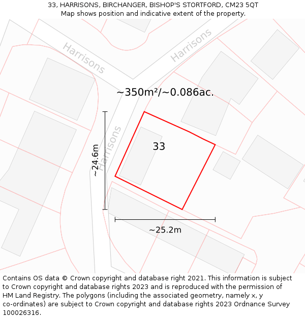 33, HARRISONS, BIRCHANGER, BISHOP'S STORTFORD, CM23 5QT: Plot and title map