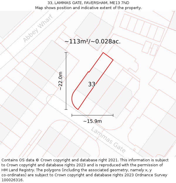 33, LAMMAS GATE, FAVERSHAM, ME13 7ND: Plot and title map
