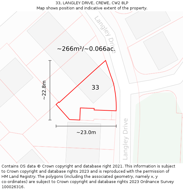 33, LANGLEY DRIVE, CREWE, CW2 8LP: Plot and title map