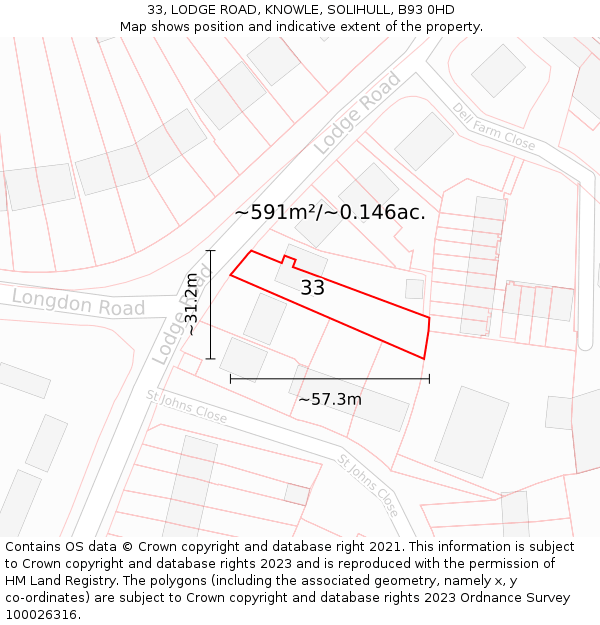 33, LODGE ROAD, KNOWLE, SOLIHULL, B93 0HD: Plot and title map