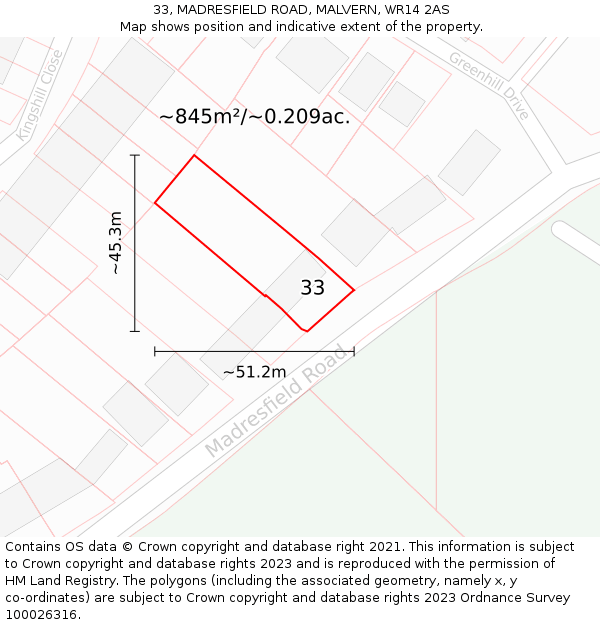33, MADRESFIELD ROAD, MALVERN, WR14 2AS: Plot and title map