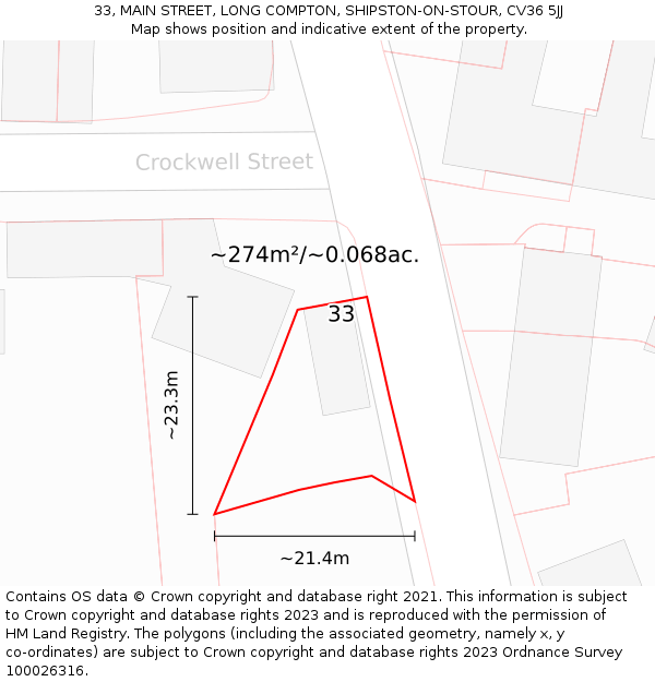 33, MAIN STREET, LONG COMPTON, SHIPSTON-ON-STOUR, CV36 5JJ: Plot and title map