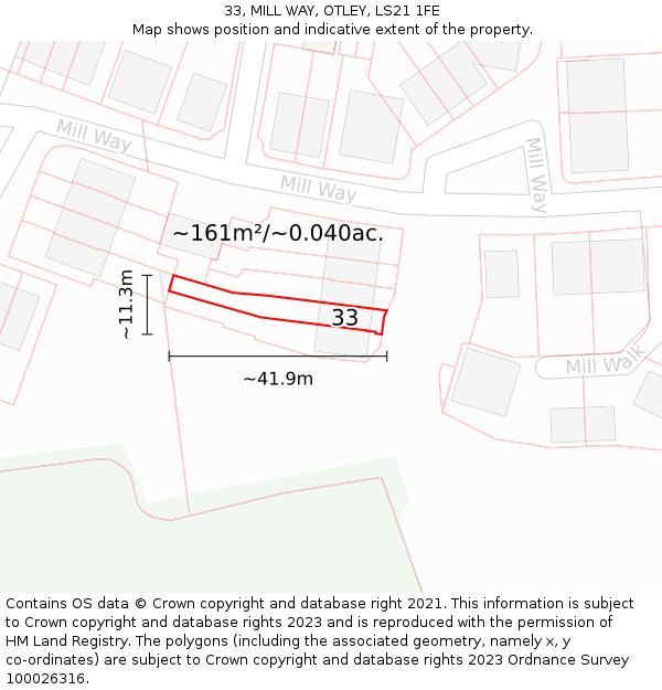 33, MILL WAY, OTLEY, LS21 1FE: Plot and title map