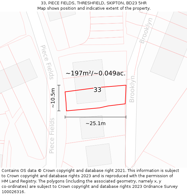 33, PIECE FIELDS, THRESHFIELD, SKIPTON, BD23 5HR: Plot and title map