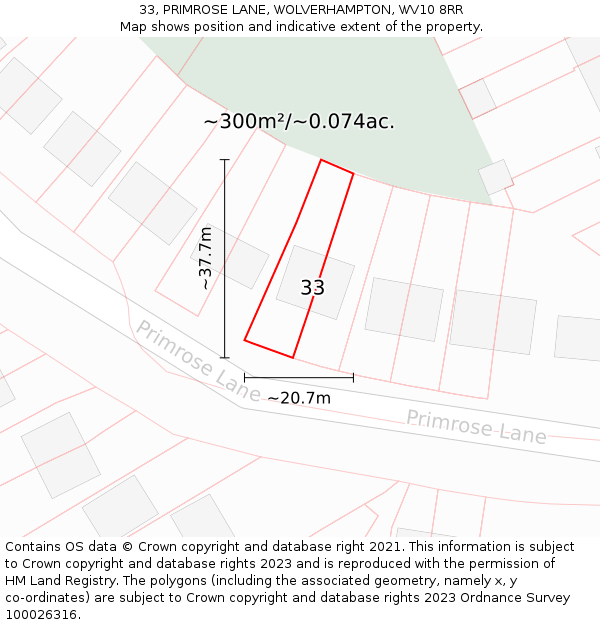 33, PRIMROSE LANE, WOLVERHAMPTON, WV10 8RR: Plot and title map