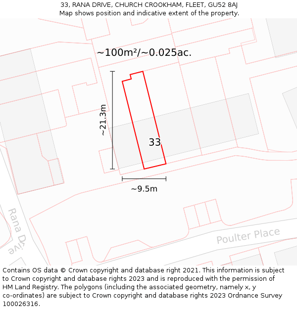33, RANA DRIVE, CHURCH CROOKHAM, FLEET, GU52 8AJ: Plot and title map