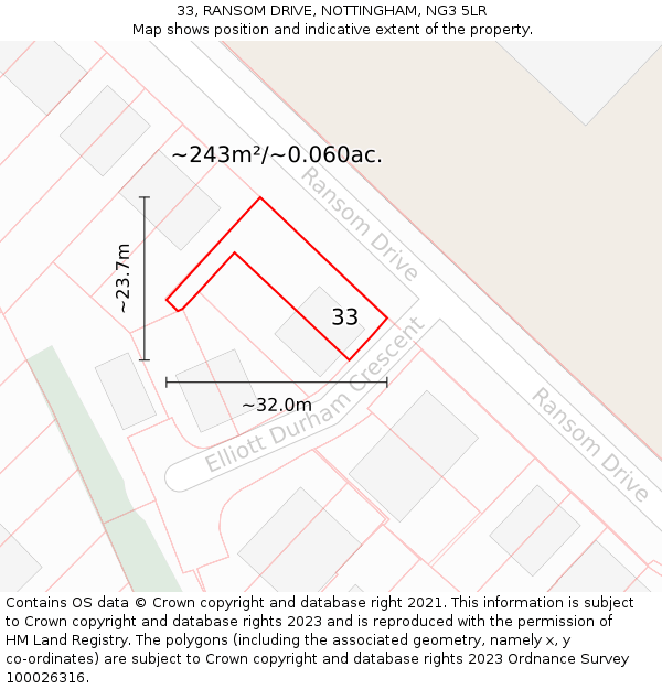 33, RANSOM DRIVE, NOTTINGHAM, NG3 5LR: Plot and title map