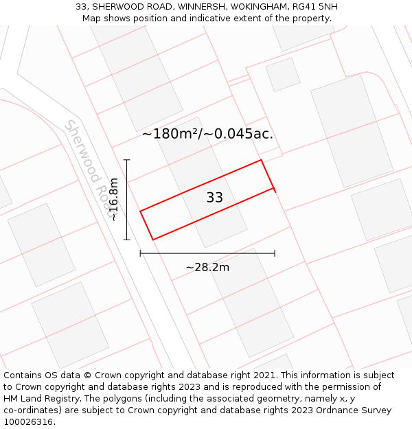 33, SHERWOOD ROAD, WINNERSH, WOKINGHAM, RG41 5NH: Plot and title map