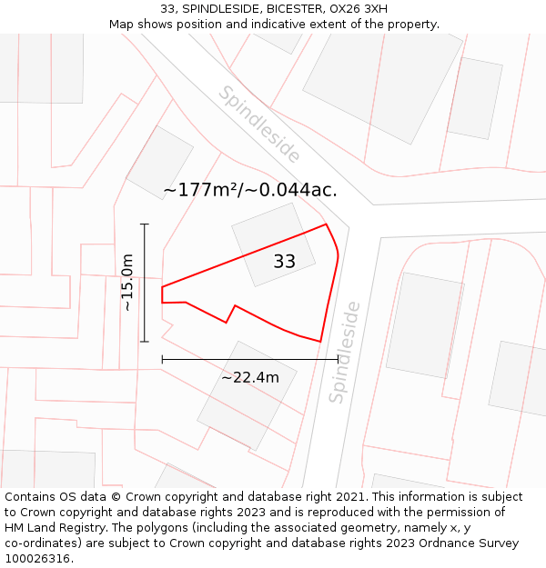 33, SPINDLESIDE, BICESTER, OX26 3XH: Plot and title map