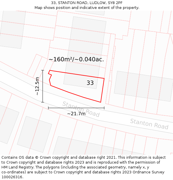 33, STANTON ROAD, LUDLOW, SY8 2PF: Plot and title map