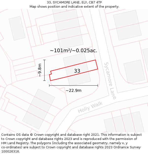 33, SYCAMORE LANE, ELY, CB7 4TP: Plot and title map