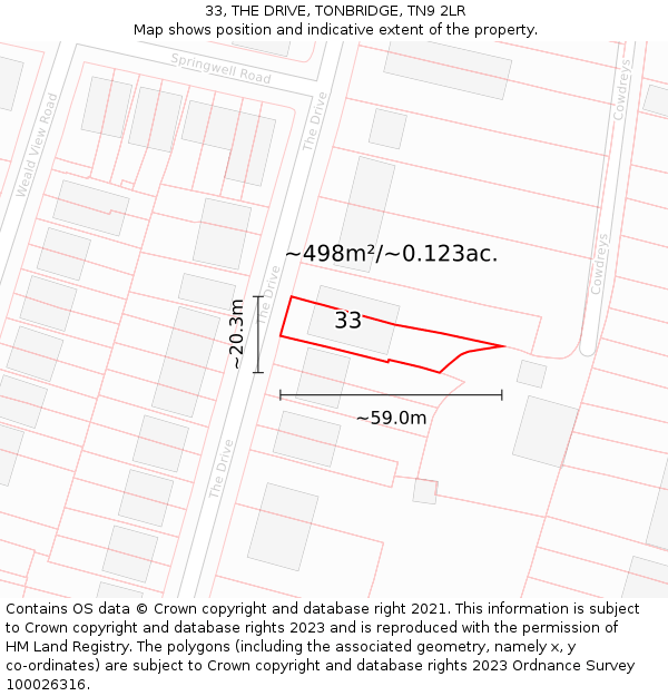 33, THE DRIVE, TONBRIDGE, TN9 2LR: Plot and title map