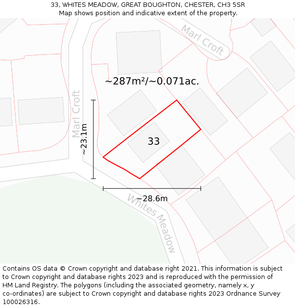 33, WHITES MEADOW, GREAT BOUGHTON, CHESTER, CH3 5SR: Plot and title map