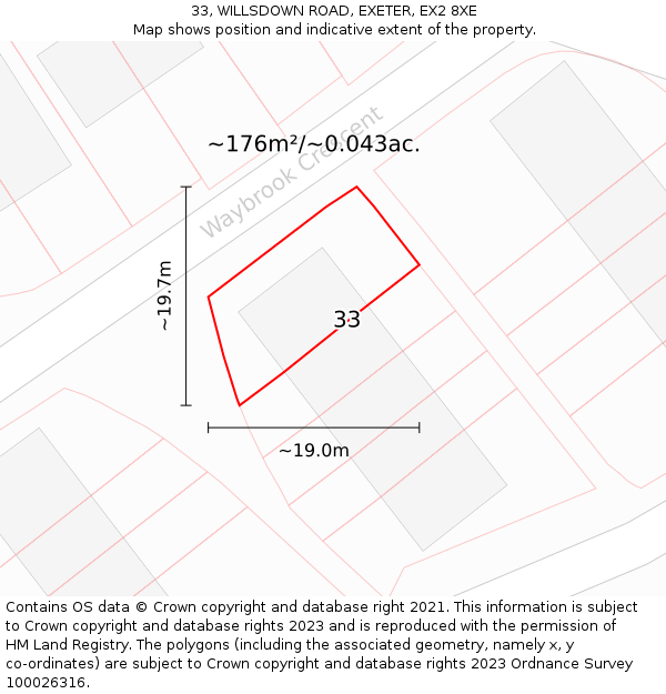 33, WILLSDOWN ROAD, EXETER, EX2 8XE: Plot and title map
