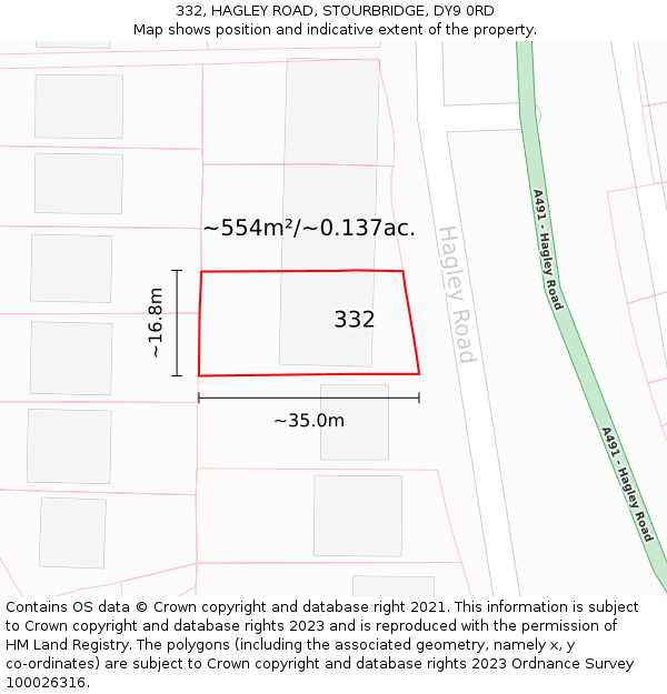 332, HAGLEY ROAD, STOURBRIDGE, DY9 0RD: Plot and title map