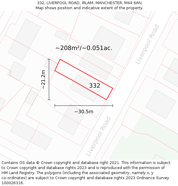 332, LIVERPOOL ROAD, IRLAM, MANCHESTER, M44 6AN: Plot and title map
