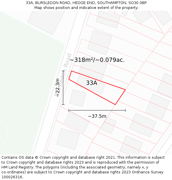 33A, BURSLEDON ROAD, HEDGE END, SOUTHAMPTON, SO30 0BP: Plot and title map