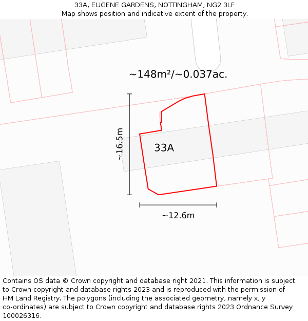 33A, EUGENE GARDENS, NOTTINGHAM, NG2 3LF: Plot and title map