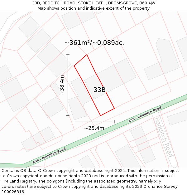 33B, REDDITCH ROAD, STOKE HEATH, BROMSGROVE, B60 4JW: Plot and title map