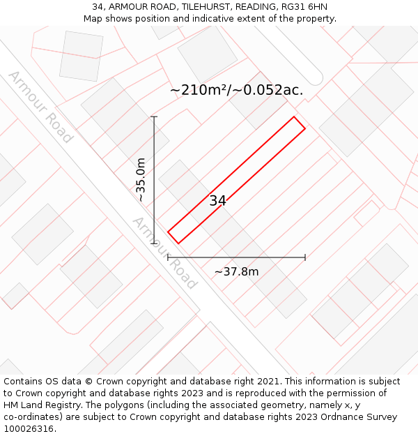 34, ARMOUR ROAD, TILEHURST, READING, RG31 6HN: Plot and title map