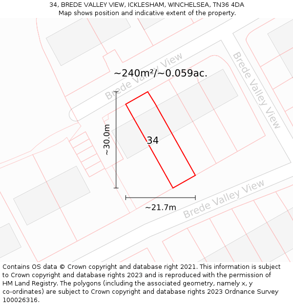 34, BREDE VALLEY VIEW, ICKLESHAM, WINCHELSEA, TN36 4DA: Plot and title map