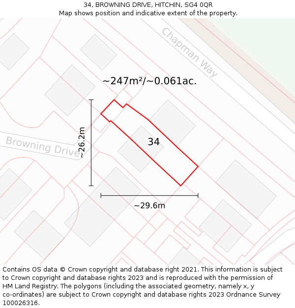 34, BROWNING DRIVE, HITCHIN, SG4 0QR: Plot and title map