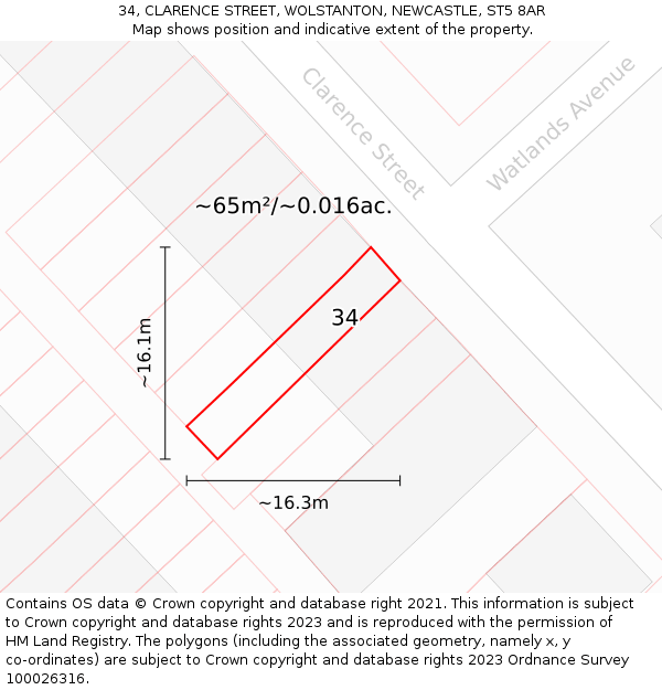 34, CLARENCE STREET, WOLSTANTON, NEWCASTLE, ST5 8AR: Plot and title map