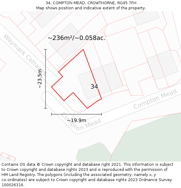34, COMPTON MEAD, CROWTHORNE, RG45 7FH: Plot and title map