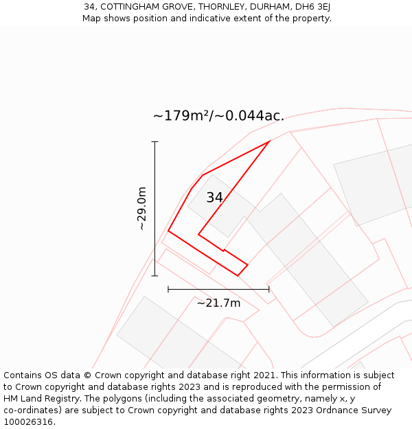 34, COTTINGHAM GROVE, THORNLEY, DURHAM, DH6 3EJ: Plot and title map