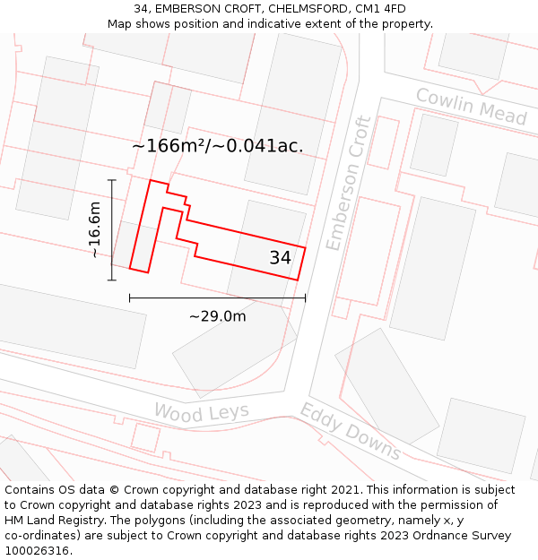 34, EMBERSON CROFT, CHELMSFORD, CM1 4FD: Plot and title map