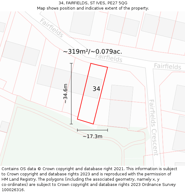 34, FAIRFIELDS, ST IVES, PE27 5QG: Plot and title map