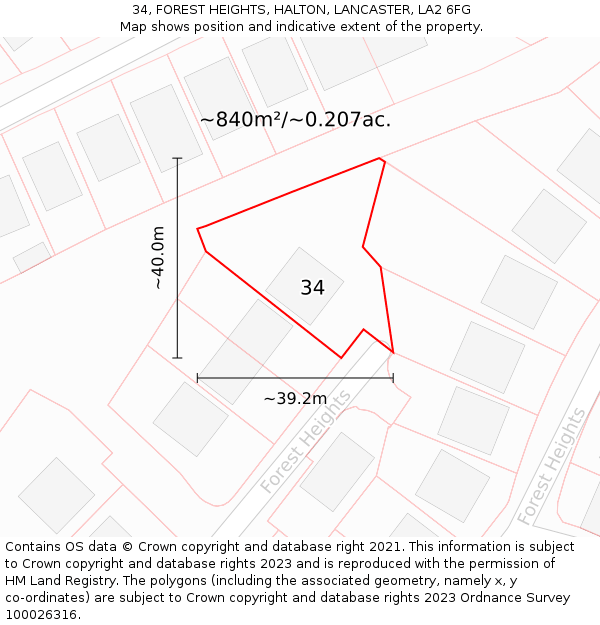 34, FOREST HEIGHTS, HALTON, LANCASTER, LA2 6FG: Plot and title map