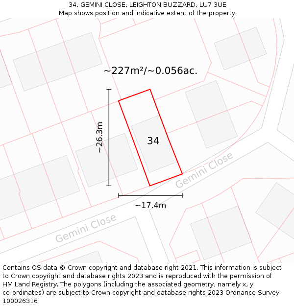 34, GEMINI CLOSE, LEIGHTON BUZZARD, LU7 3UE: Plot and title map