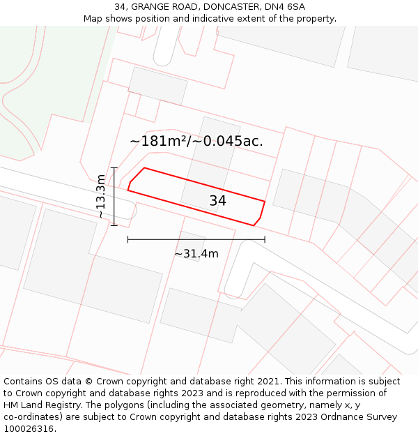 34, GRANGE ROAD, DONCASTER, DN4 6SA: Plot and title map
