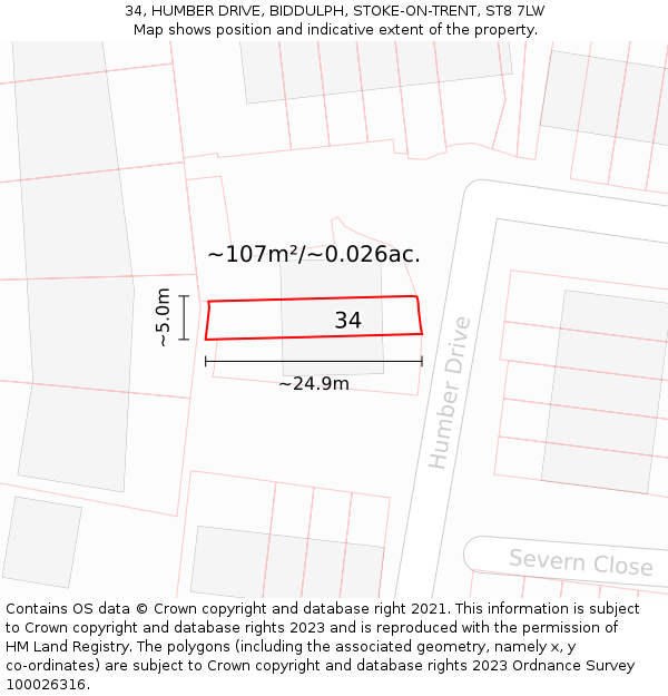 34, HUMBER DRIVE, BIDDULPH, STOKE-ON-TRENT, ST8 7LW: Plot and title map