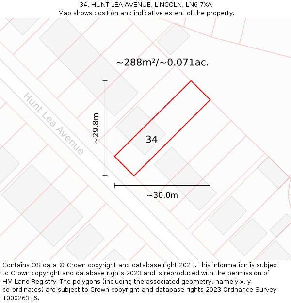 34, HUNT LEA AVENUE, LINCOLN, LN6 7XA: Plot and title map