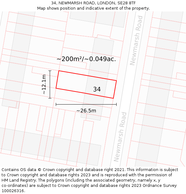 34, NEWMARSH ROAD, LONDON, SE28 8TF: Plot and title map