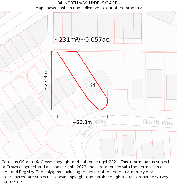 34, NORTH WAY, HYDE, SK14 1RU: Plot and title map
