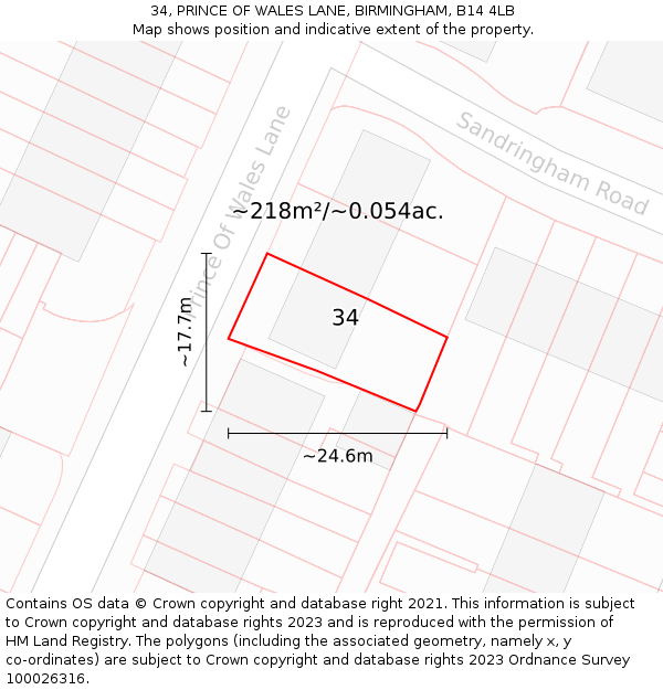 34, PRINCE OF WALES LANE, BIRMINGHAM, B14 4LB: Plot and title map