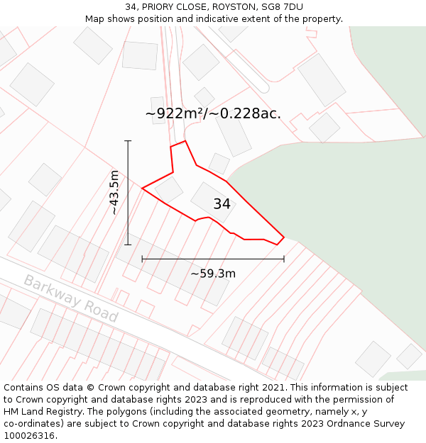 34, PRIORY CLOSE, ROYSTON, SG8 7DU: Plot and title map