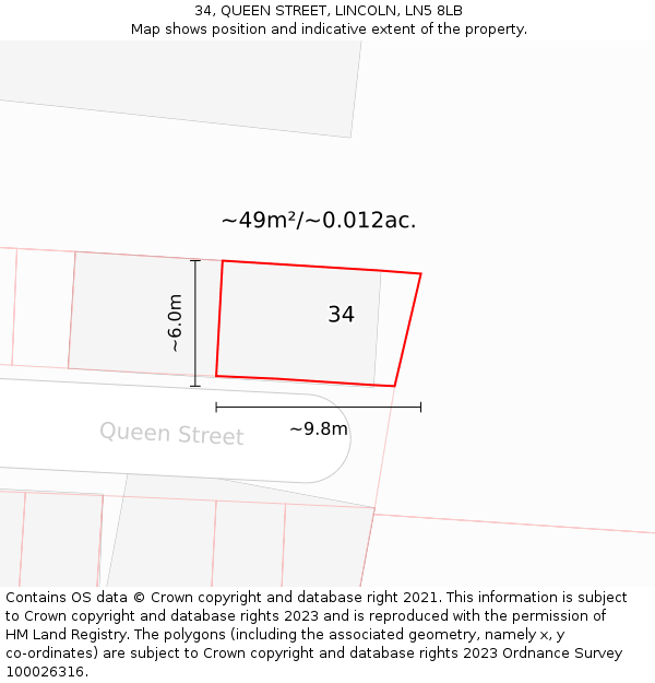 34, QUEEN STREET, LINCOLN, LN5 8LB: Plot and title map