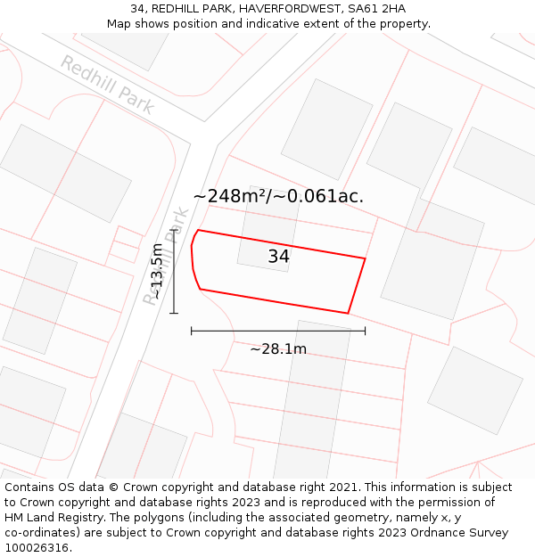 34, REDHILL PARK, HAVERFORDWEST, SA61 2HA: Plot and title map