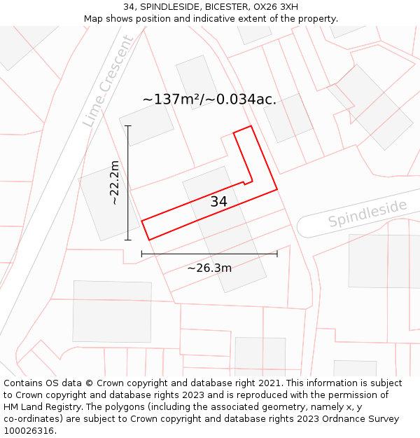 34, SPINDLESIDE, BICESTER, OX26 3XH: Plot and title map
