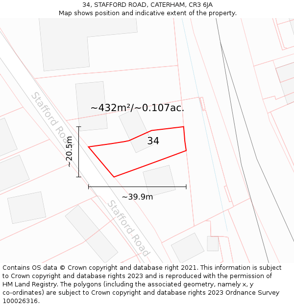 34, STAFFORD ROAD, CATERHAM, CR3 6JA: Plot and title map